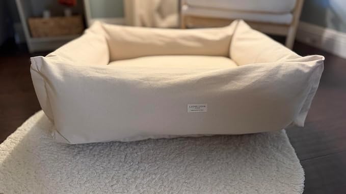 Rectangular Natural Cotton Canvas Dog Bed with Raw Cotton Insert – Eco Friendly Pet Bed with Removable Washable Cover, Breathable Cushion for Dogs & Cats (Natural, Small 24" × 18" × 6")