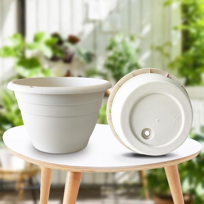 RooTrimmer 5 Pack 10 Inch Plant Pots for Indoor Outdoor,Plastic Floor Planters with Drainage Holes,Lightweight Flower Pots for Home,Patio & Garden(White)