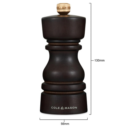 Cole & Mason London Refillable Spice Mill - Kitchen & Home Accessory - Table Salt Grinder - Salt Mill with Ceramic Mechanism - 5", Chocolate Wood