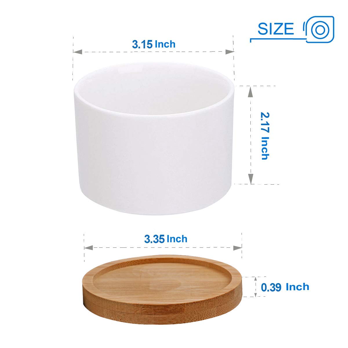 ZOUTOG Succulent Pots, White Mini 3.15 inch Ceramic Flower Planter Pot with Bamboo Tray, 2.5 inch Square Pattern Ceramic Planters, Plants Not Included