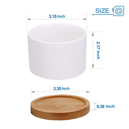 ZOUTOG Succulent Pots, White Mini 3.15 inch Ceramic Flower Planter Pot with Bamboo Tray, 2.5 inch Square Pattern Ceramic Planters, Plants Not Included