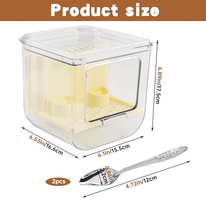 Automatic Bird Feeder with 2 Spoons, No Mess Bird Feeder for Cage, Transparent Bi-rd Cage Accessories for Parakeet Canary Cockatiel Finch(Color:White)