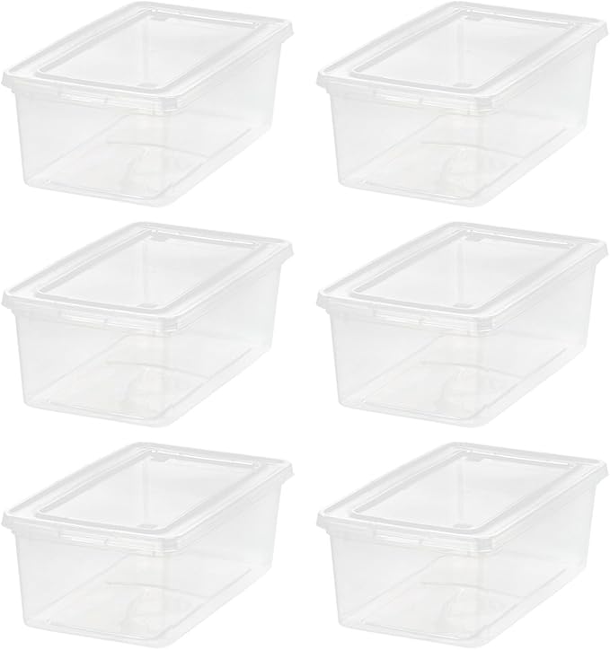 IRIS USA 6 Qt Storage Bins with Lids, 6-Pack Clear Plastic Storage Containers, Stackable Organization Boxes for Shoes, Crafts, Classroom Supplies & Household Storage