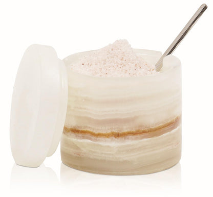 SPESHSTONES Marble Salt Cellar 3 Inch Cream Onyx Salt Containers for Countertop, Sugar Bowl With Lid, Salt Holder, Spice Jars, Salt Box for Seasoning Storage Container, Salt Dish for Kitchen Decor