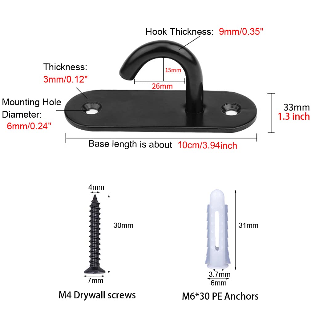 JOMIHONEY Stainless Steel Heavy Duty Ceiling Hooks with Screws and Plastic Anchors, Wall Mount Pad Eye Plate Top Hook Hanging Hardware for Yoga Hammock Swing Boat Sandbag Plant Basket
