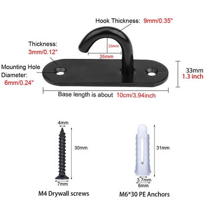 JOMIHONEY Stainless Steel Heavy Duty Ceiling Hooks with Screws and Plastic Anchors, Wall Mount Pad Eye Plate Top Hook Hanging Hardware for Yoga Hammock Swing Boat Sandbag Plant Basket