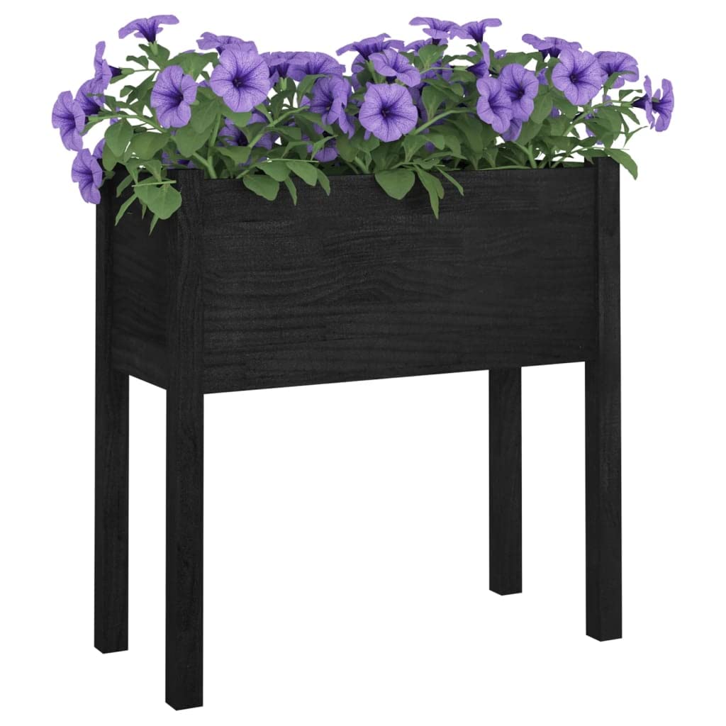 MBDRKVGF Large Garden Planter Box, 27.6-inch Square Wooden Flower Pot for Outdoor Patio, Balcony and Backyard, Matte Black Solid Pinewood Decorative Raised Bed