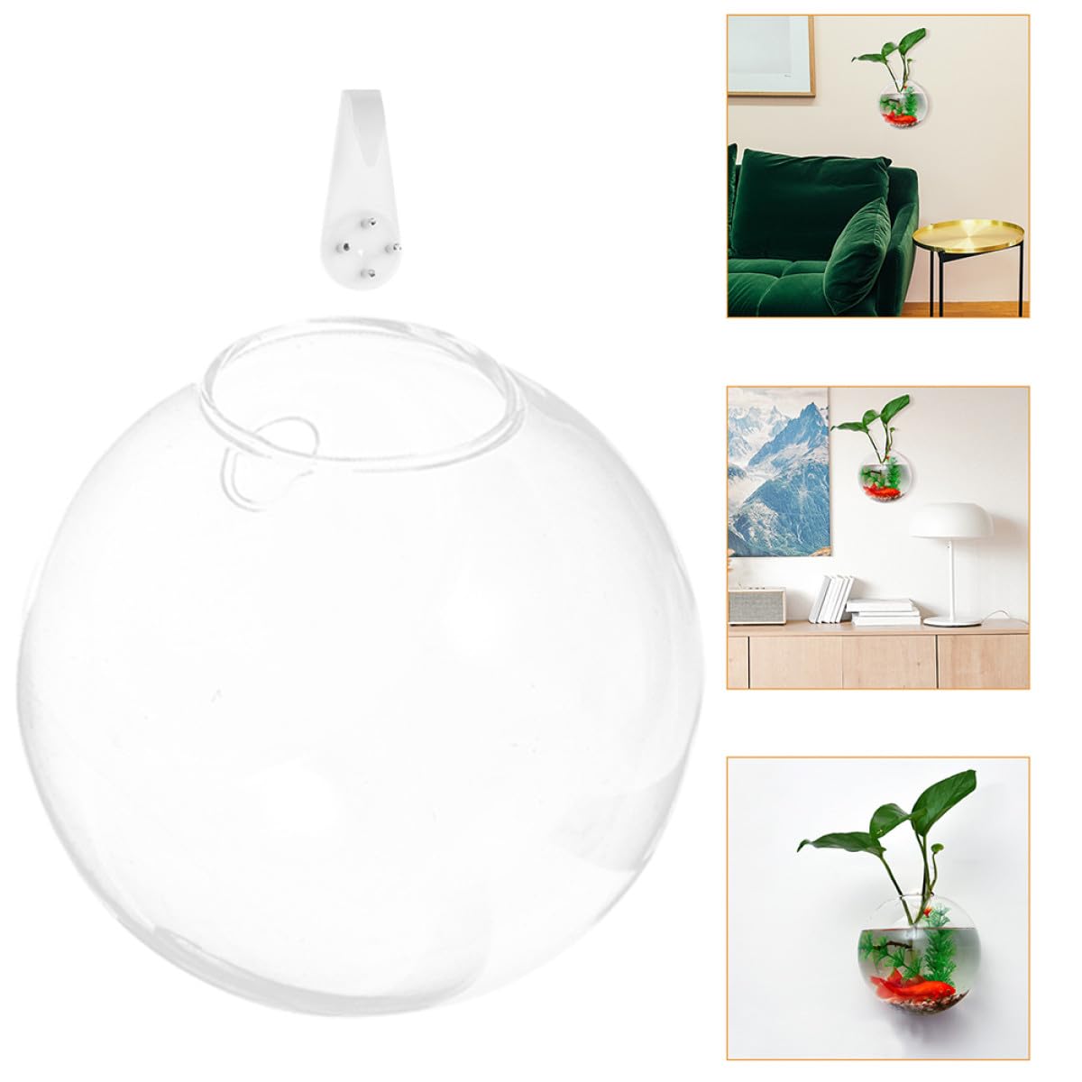 Operitacx Wall-Mounted Hydroponic Glass Vase Set 4pcs, Hanging Glass Plant Holder with 10cm Terrarium Bottles and Adhesive Crystal Clay for Indoor Home Décor
