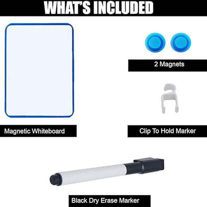 Magnetic Dry Erase Board for School Locker, 6" x 8", Blue Framed with Marker and 2 Magnets - Small Whiteboard for Classroom, Home, Office, Travel