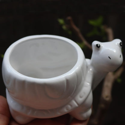 Gogogmee Ceramic Succulent Pot Turtle Design Small Decorative Flower Holder for Indoor Office Decor White Cute Tortoise Planter for Garden Patio