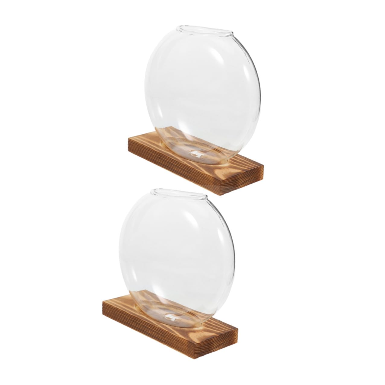 Wakauto 2pcs Hydroponic Glass Propagation Vases with Wooden Base, Plant Terrarium Containers for Indoor Water Plants, Desktop Flower Vase Set for Home and Office Décor