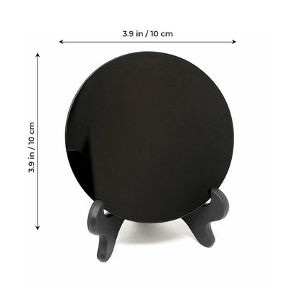 CRYSTALSTILE Black Obsidian Scrying Mirror 3.94 in with Wooden Stand, Premium Quality Obsidian Mirror for Meditation, Witchcraft, Divination and Spiritual Practices (100 mm)