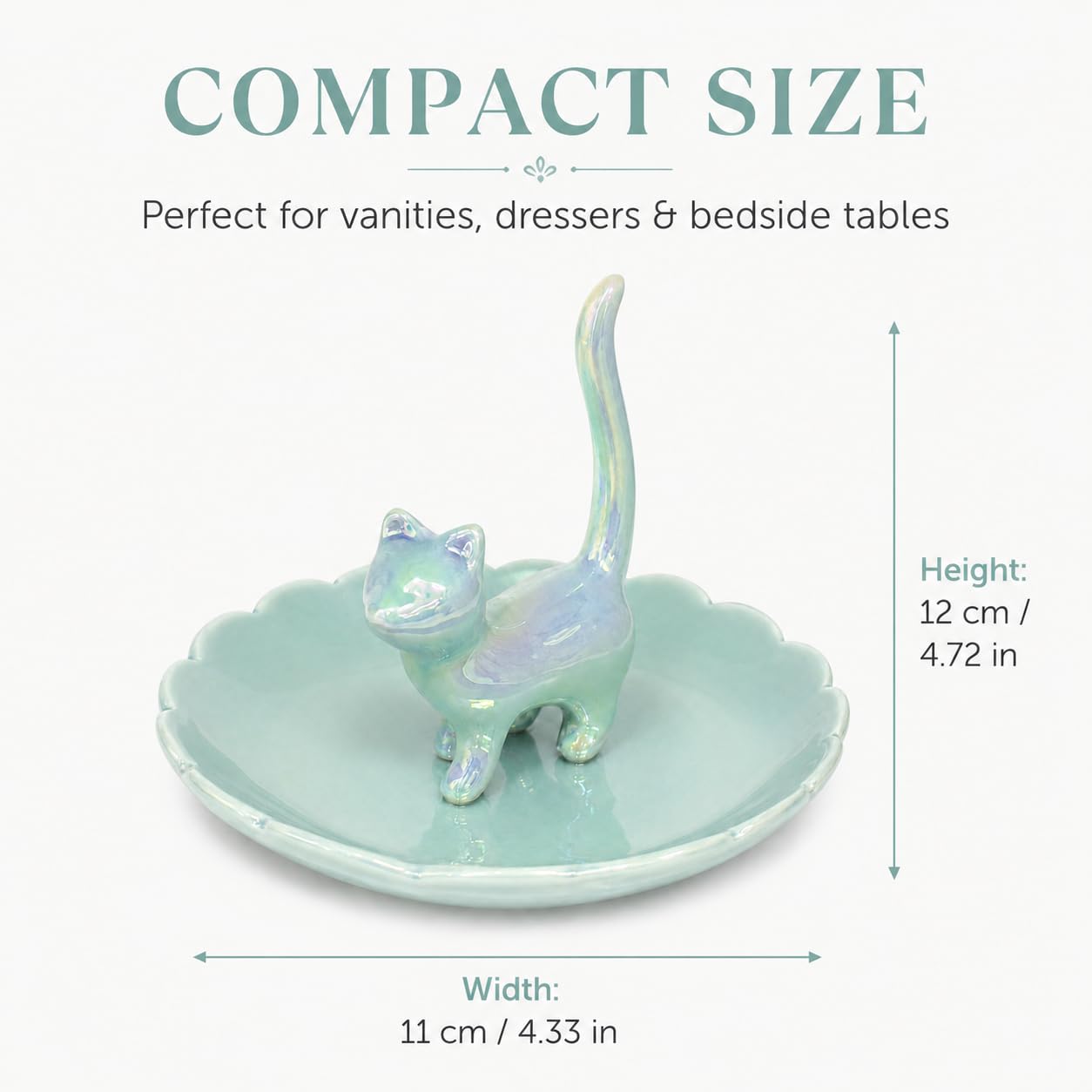 bwszrosa Cat Ring Holder Jewelry Dish–Ceramic Trinket Tray for Rings,Earrings,Necklaces & Bracelets,Cute Cat Jewelry Organizer for Vanity,Nightstand,Dresser,Birthday Gift for Women,Girls Cat Lovers