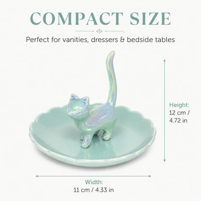 bwszrosa Cat Ring Holder Jewelry Dish–Ceramic Trinket Tray for Rings,Earrings,Necklaces & Bracelets,Cute Cat Jewelry Organizer for Vanity,Nightstand,Dresser,Birthday Gift for Women,Girls Cat Lovers