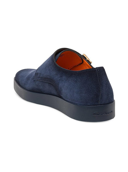 Santoni, Atlantis Suede Double Monk Strap Shoes, 10 D, Blue