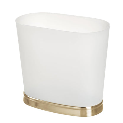 iDesign Slim Bathroom Trash Can, Small Plastic Garbage Can for Bedroom, Office, Desk, or Dorm, Frost/Soft Brass