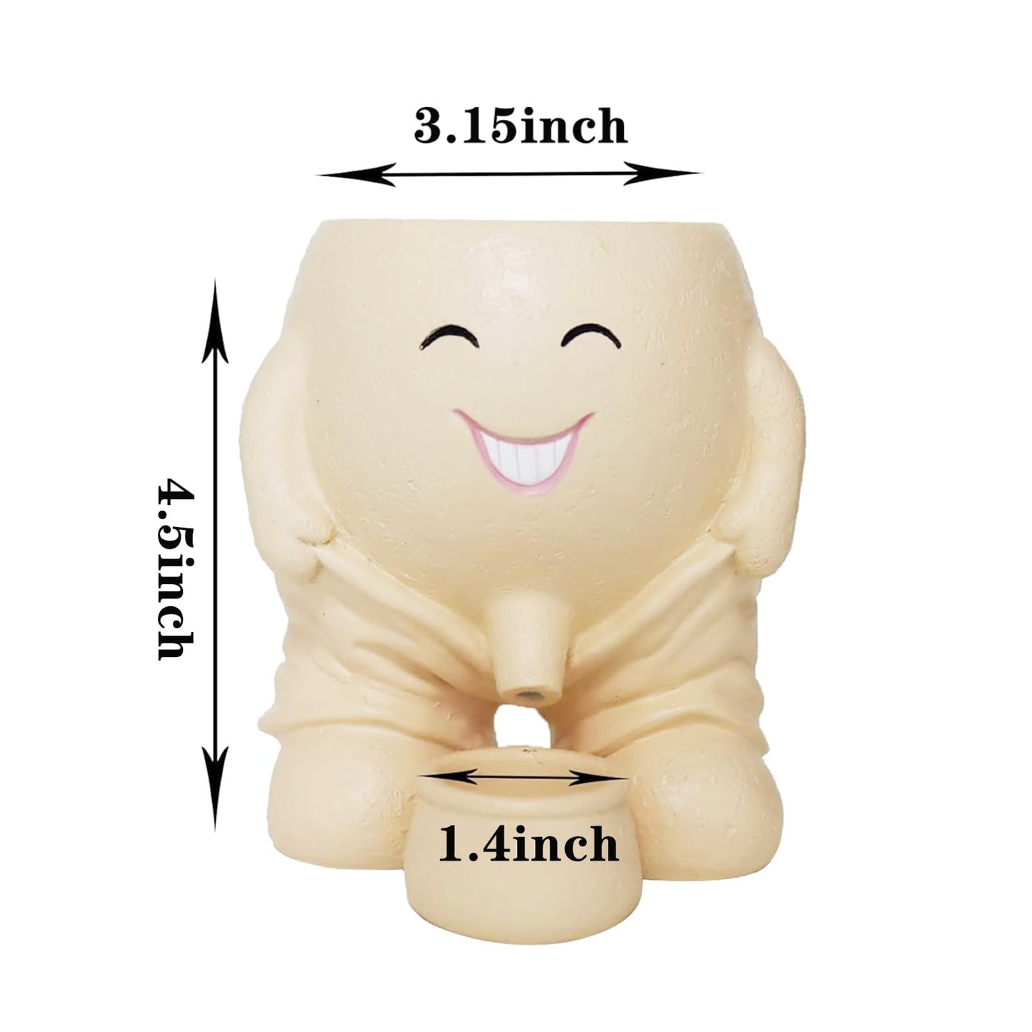 EMINGSKY Smiling Face Head Planter, Cute Resin Face Flower Pot with Drainage Hole, Unique Succulent Cactus Planter, Quirky Indoor Outdoor Home Office Decor for Small Plants (Khaki)