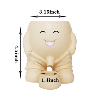 EMINGSKY Smiling Face Head Planter, Cute Resin Face Flower Pot with Drainage Hole, Unique Succulent Cactus Planter, Quirky Indoor Outdoor Home Office Decor for Small Plants (Khaki)