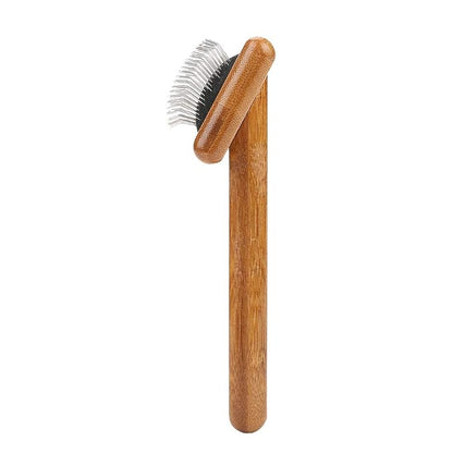 Oumefar 1PCS Bamboo Dog Hair Comb, Pet Wooden Brush Massage Grooming Slicker Brush with Rounded Bristles(Charged)