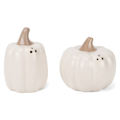 Nat & Jules Mini Pumpkin Shaped 3 Inch Ceramic Salt and Pepper Shakers: Perfect for Thanksgiving, Halloween & Indoor Fall Décor - Set of 2, White