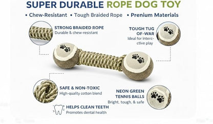 Interactive Rope Dog Chew Toy with Tennis Balls – Durable Cotton Tug & Fetch Toy for Puppies and Small to Large Dogs