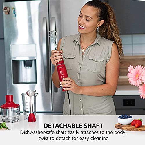 OVENTE Immersion Hand Blender, 300W Electric Handheld Portable Stick Mixer with 2 Mixing Speed and Stainless Steel Blades for Effortless Blending Smoothies, Shakes, Puree or Baby Food, Red HS560R