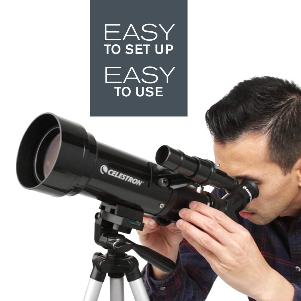 Celestron Travel Scope 70 Portable Refractor Telescope – 70mm Aperture, Fully-Coated Glass Optics – Includes Tripod, Backpack & Software – Ideal for Beginners & Travel
