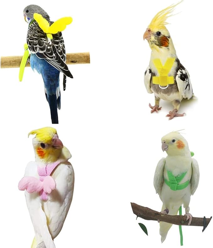 Birds Adjustable Harness and Leash, Parrot Outdoor Flying Training Traction Rope Straps with Cute Wing for Small Animal, Parrots, Pigeons, Bird Flight Vest, Pet Training Leash(Pink,S)
