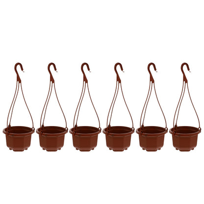 Wakauto 6Sets Plastic Hanging Flowerpots - Metal Hook & Chain Planters with Drainage Holes & Non-Slip Feet, Breathable for Succulents & Orchids, Indoor/Outdoor Home & Garden Use