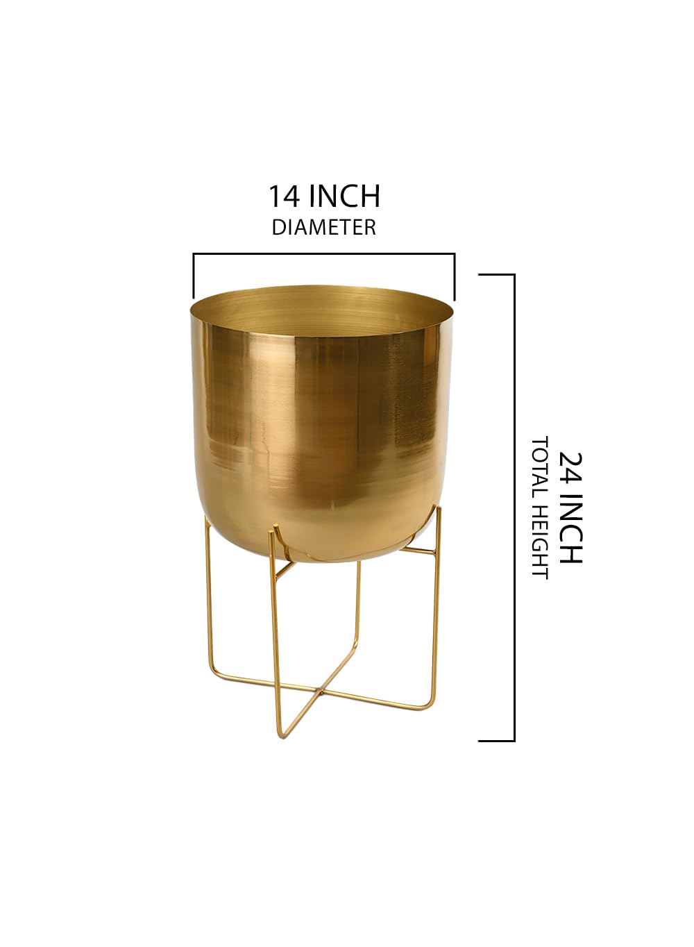 Serene Spaces Living Modern Mid‑Century Metal Indoor Planter with Stand, Gold Planter Pot, Indoor Plants – Decorative Planter Holder for Living Room, Kitchen & Office, 14" Diameter & 24" Tall