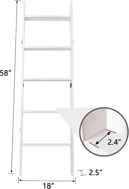 5-Tier Blanket Ladder – 4.8 Ft Wall Leaning Quilt Rack, Farmhouse Blanket Storage for Living Room, Bedroom & Bathroom – Rustic Decorative Wooden Towel & Quilt Holder, Easy to Assemble