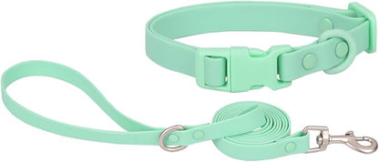 Ovale Waterproof Dog Collar Leash Combo Set, Durable and Easy to Clean, for Medium Dogs.(M, Light Green)