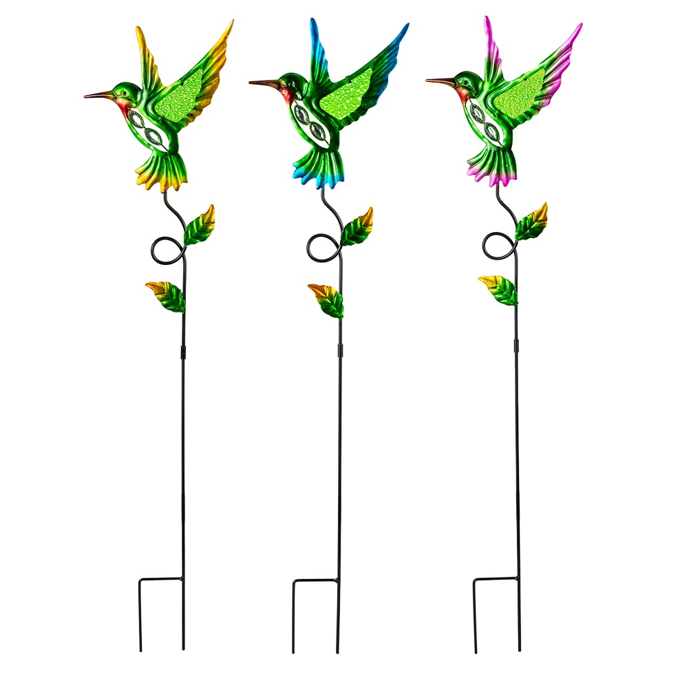 Venniy 3 Pcs Hummingbird Decorative Garden Stakes,Metal Yard Art for Lawn Pathway Patio Plant Pot Flower Bed Ornaments Spring Outdoor Decor