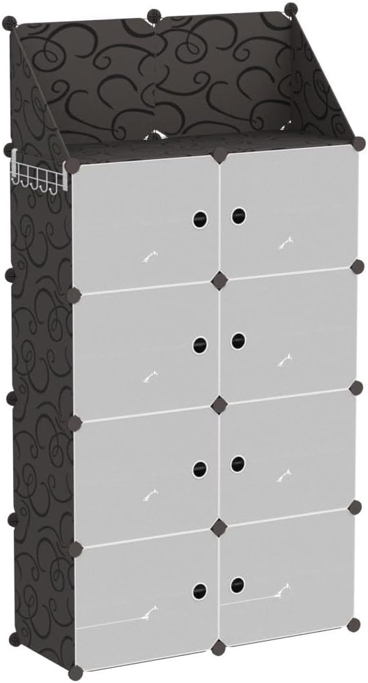 Jomifin Shoe Rack Storage Cabinet with Doors, Key Holder, Portable Shoe Organizer, Expandable Standing Rack, Holds 32-64 Pairs Shoes Boots Slippers for Closet Hallway Entryway Bedroom, 2x8 Tier, Black