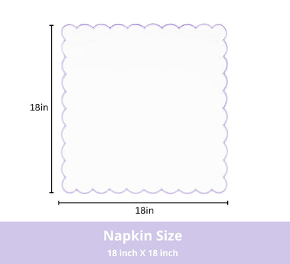PurpleEssences Scalloped Embroidery Cloth Napkins - Spring Easter Summer - Table Decor - 100% Cotton - Set of 4-18x18 inch (White(Edges- Lavender), 18 x 18 Inch)