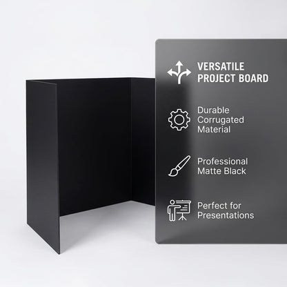 Trifold Poster Board, 24" x 16", Corrugated Project Boards for Science Fairs, School Projects, Event Displays, and Business Presentations, 3-Pack, Black