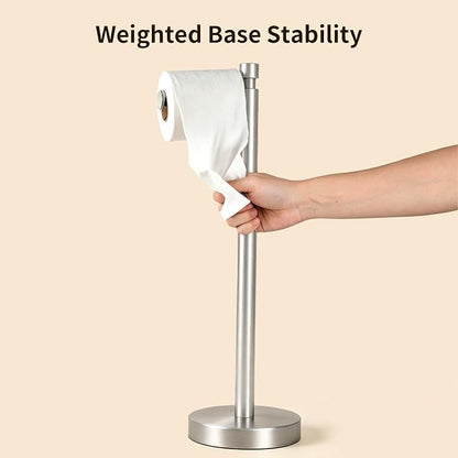 YUMORE Toilet Paper Holder Stand, Heavy Duty Stainless Steel Free Standing Bathroom Tissue Roll Holder, Brushed Nickel