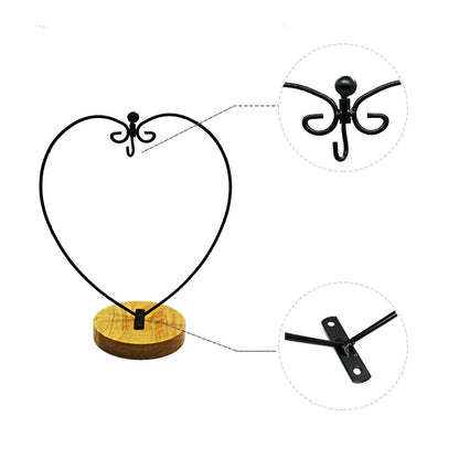 YY YEARCHY Ornament Stand Display Metal Stand Air Plant Stand Flower Pot Holder Iron Pothook Stand for Hanging Glass Globe Ball (Heart round wood 2Pcs)