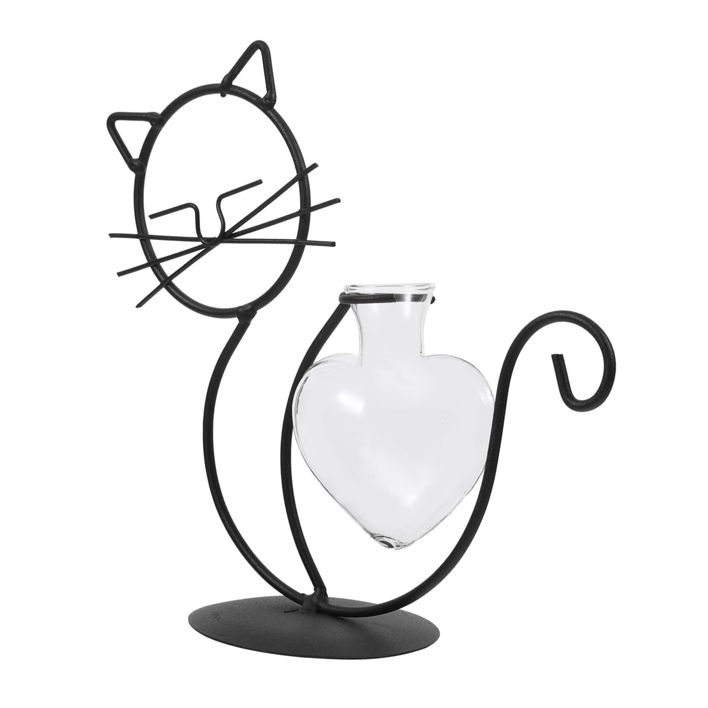 BESTOYARD 2pcs Cat Wrought Iron Vase Desktop Plant Terrarium Flowers Vase Air Plant Hanger Iron Art Frame Vases Cactus Decor Iron Succulent Terrarium Glass Simple Flower Arrangement, As Shownx2pcs