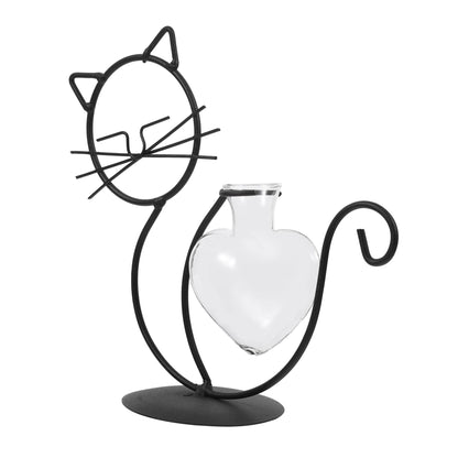 BESTOYARD 2pcs Cat Wrought Iron Vase Desktop Plant Terrarium Flowers Vase Air Plant Hanger Iron Art Frame Vases Cactus Decor Iron Succulent Terrarium Glass Simple Flower Arrangement, As Shownx2pcs