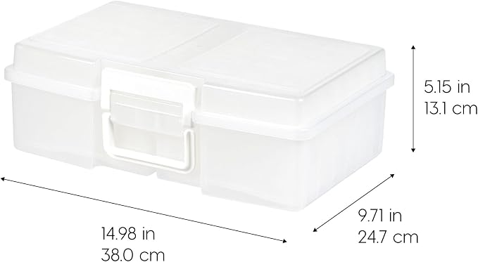 IRIS USA 4" x 6" |Made in USA| 2-Pack Photo Organizers and Picture Storage Box with Handle, 12 Inner Cases/Containers for Tasks, Stickers, Ephemera, & Flashcards - Clear