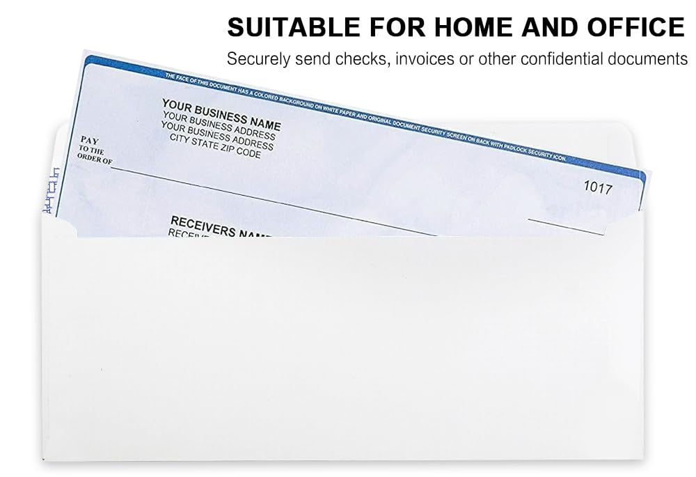 HERKKA #10 Security Self-Seal Envelopes, No.10 Windowless Bussiness Envelopes, Security Tinted with Printer Friendly Design - Size 4-1/8 x 9-1/2 Inch - White - 24 LB - 1000 Pack
