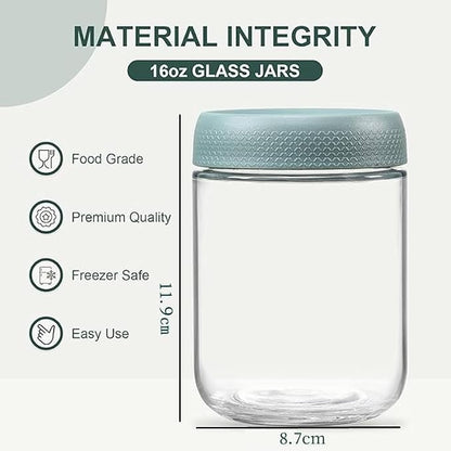 Overnight Oats Containers with Lids, 6 Pack Wide-Mouth Glass Food Storage Jars, 16oz Mason Jar Style Containers Perfect for Yogurt, Oatmeal, Fruit, Snacks and Meal Prep