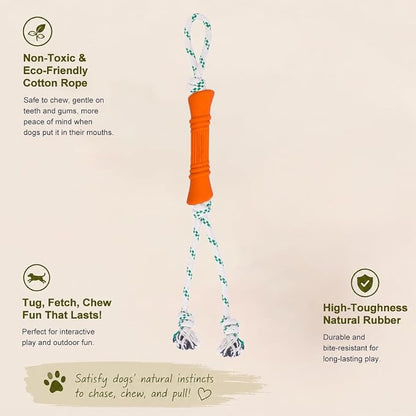 Green Sheep Tug & Enrichment Dog Toy, Interactive Rope Bone Toy with Removable Cotton Rope, Treat Dispensing Natural Rubber Dental Chew Toy for Medium and Large Dogs, Orange