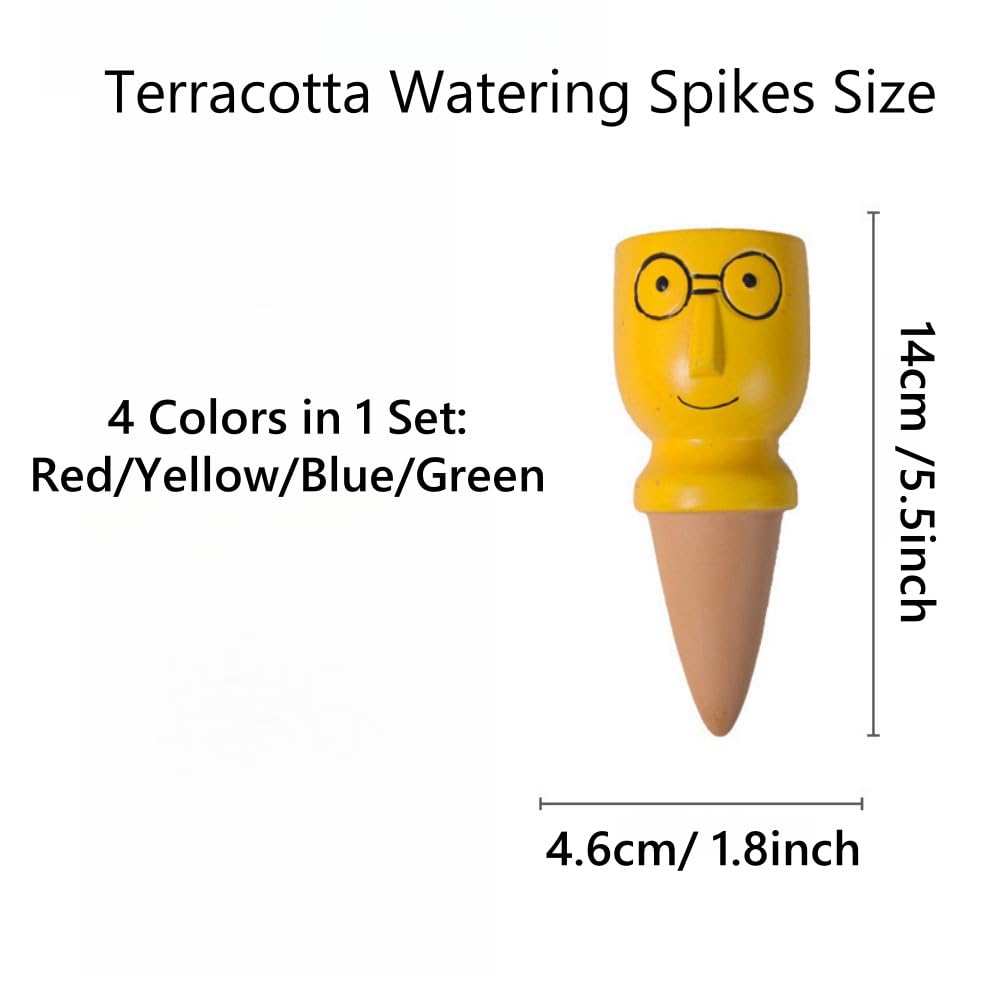 QinSuiKai 4 Pack Plant Watering Devices, Terracotta Watering Spikes, Vacation Self Watering Planter Insert, Automatic Plant Waterer for Indoor Outdoor Plants (Big Head)