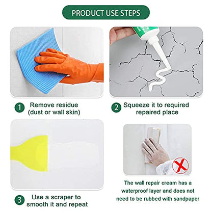 3 Pcs Wall Mending Agent Wall Repair Cream,Safe Mend Wall Repair Kit, Drywall Repair Kit with 3 Scraper,Quick Easy Solution to Fill The Holes and Crack in Wall Wood Plaster Surface (3 x100g)
