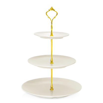 Lucky Will Beige Tiered Dessert Serving Tray for Kid's Party Supplies Favors 3 Tier Cupcake Cake Stand for Birthday Tea Afternoon Halloween Christmas Candy Bar