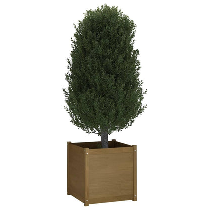 Owoxanthellate 23.6"x23.6" Square Honey-Brown Large Planter, Solid Pine Wood Outdoor Garden Box for Flowers Veggies Herbs on Patio Balcony Backyard