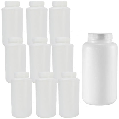 10 Pcs Plastic Sample Bottle with Lids 34oz/1000ml Wide Mouth Lab Chemical Reagent Container