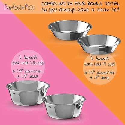4" Tall Elevated Dog Bowls for Small Dogs, Food and Water Bowl Set by Pawfect Pets (Natural Bamboo)